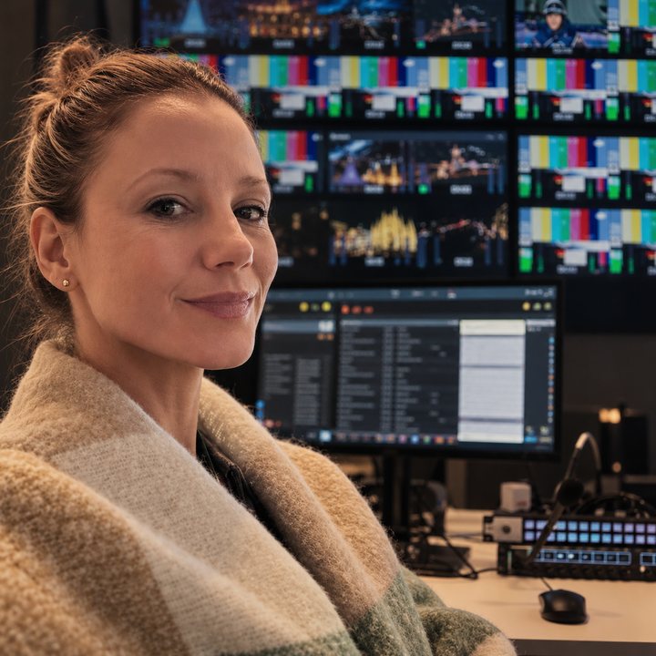 Bindi Balazs in a broadcast control room, Milano Cortina 2026